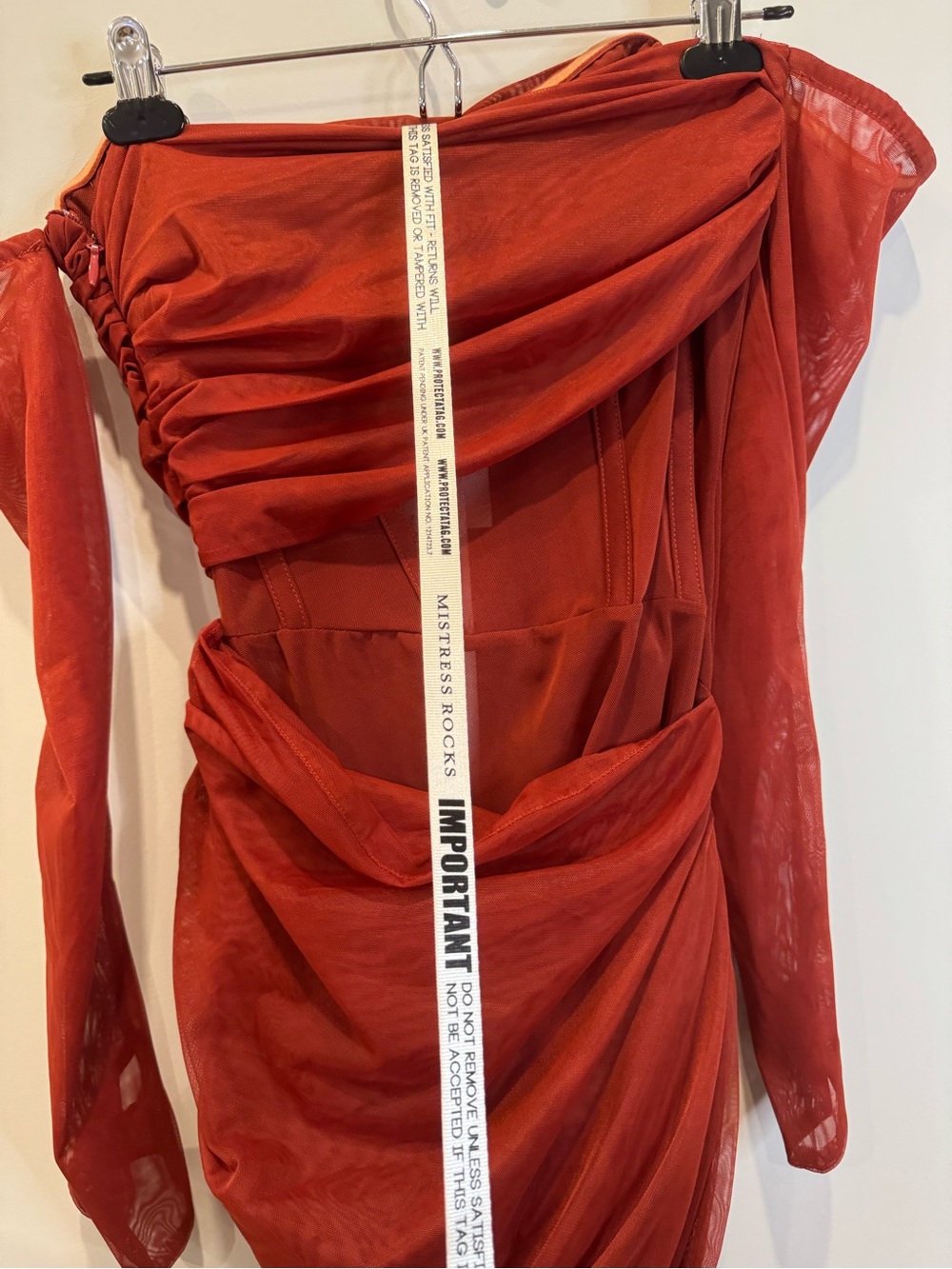 Mistress Rocks Rust Red Ruched Off Shoulder Mini Dress Size Small 0746 - Picture 8 of 13